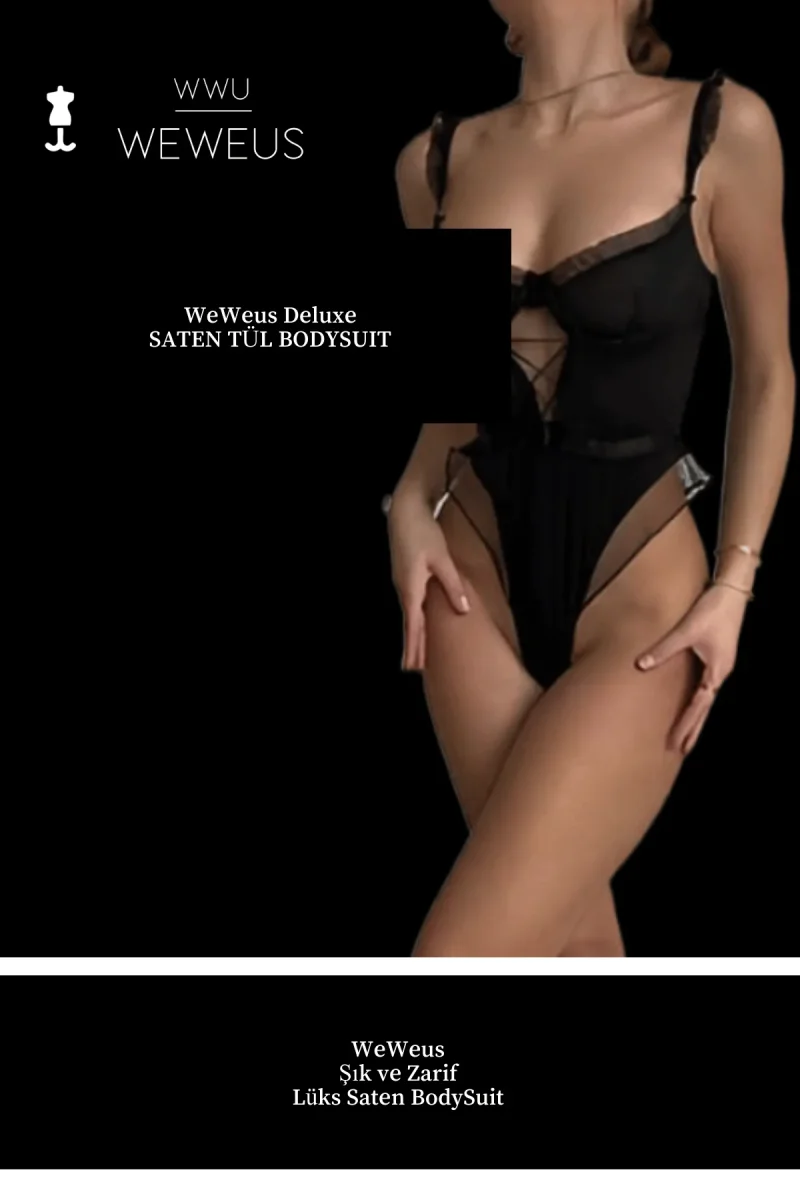 WeWeus lingerie fantaisie pour femme — finition satinée, détails en tulle · Noir