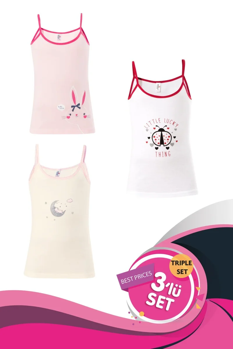 Débardeur pour fille — bretelles fines 4002 · Blanc · Lot de 3