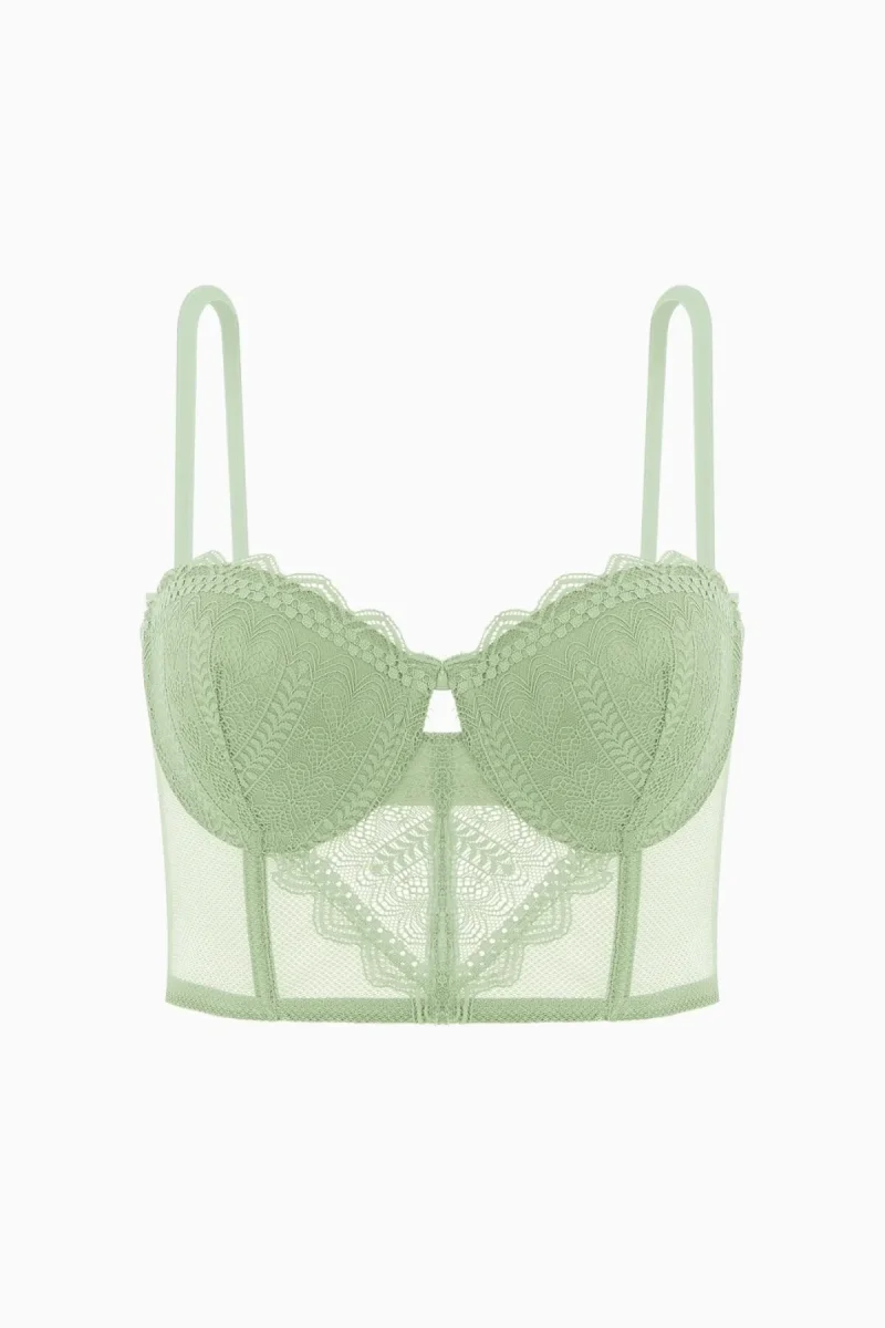 Fashion 2501 Rosali Soft Push Up Dolgulu Dantelli Büstiyer Sütyen Yeşil
